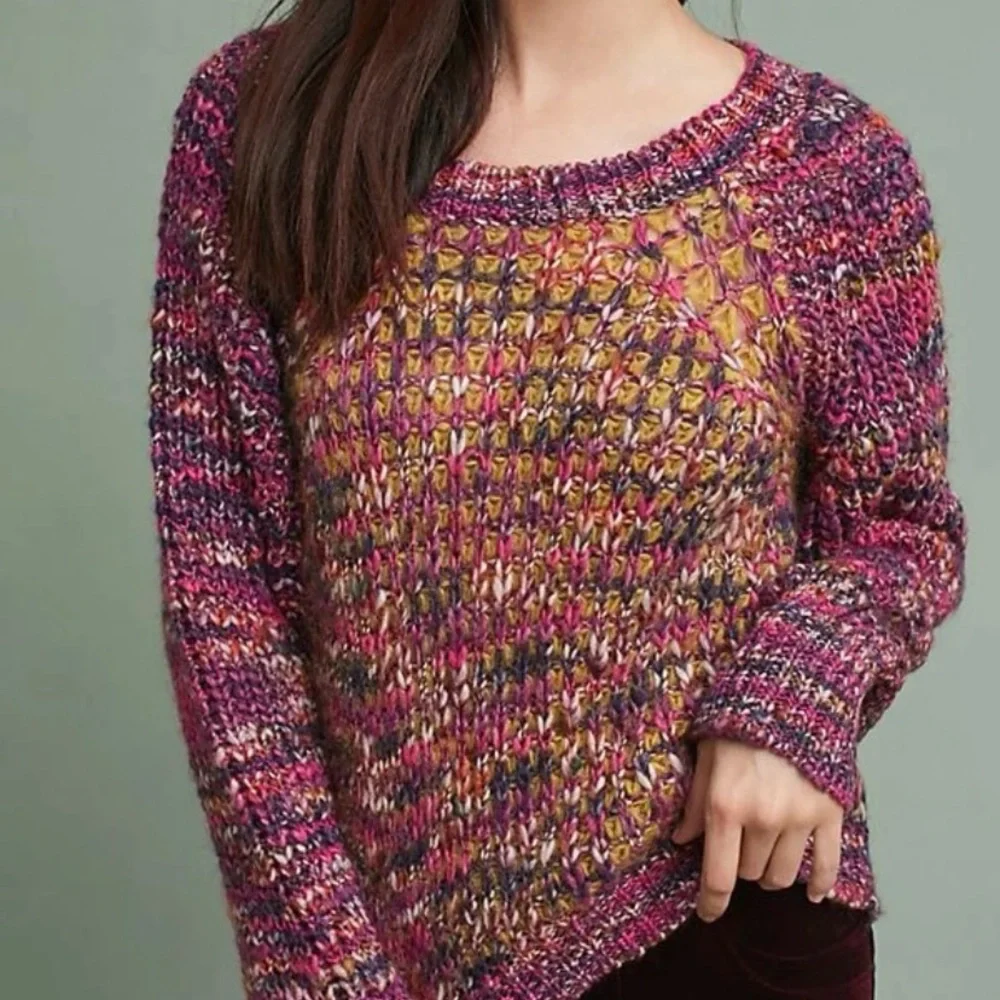 Anthropologie Moth Mohair oversized Sweater Chunky Cable Knit made in Italy Y2K